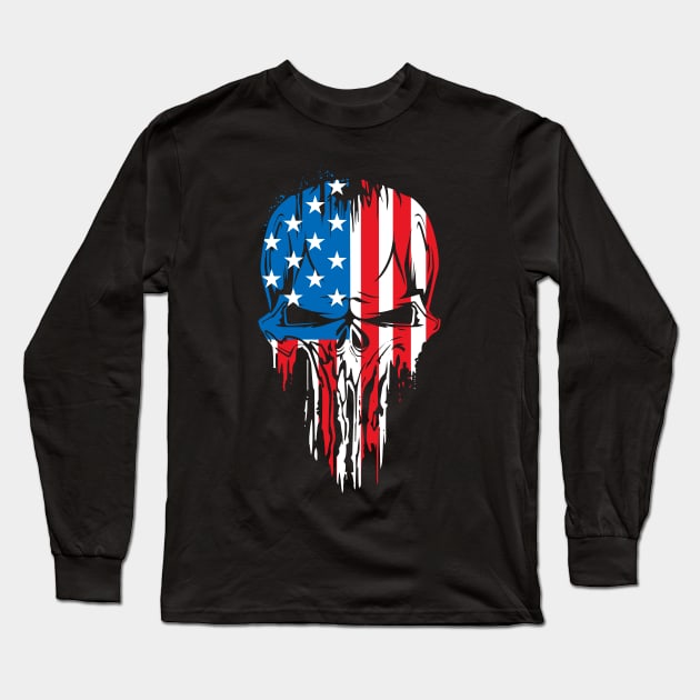 Skull USA flag Long Sleeve T-Shirt by Doswork